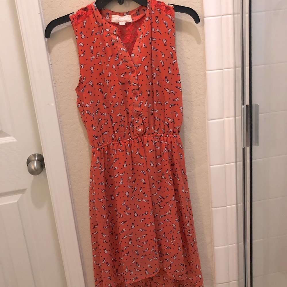 Pink Rose dress with birds size S